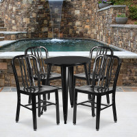 Flash Furniture CH-51080TH-4-18VRT-BK-GG 24" Round Metal Table Set with Back Chairs in Black